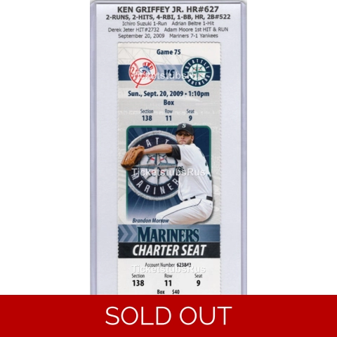 Ken Griffey Jr HR #627 LAST VERSUS YANKEES JETER 9/20/2009 Mariners CLUB Ticket